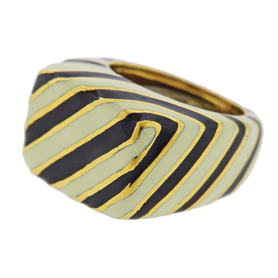 David Webb Zebra Enamel Gold Ring