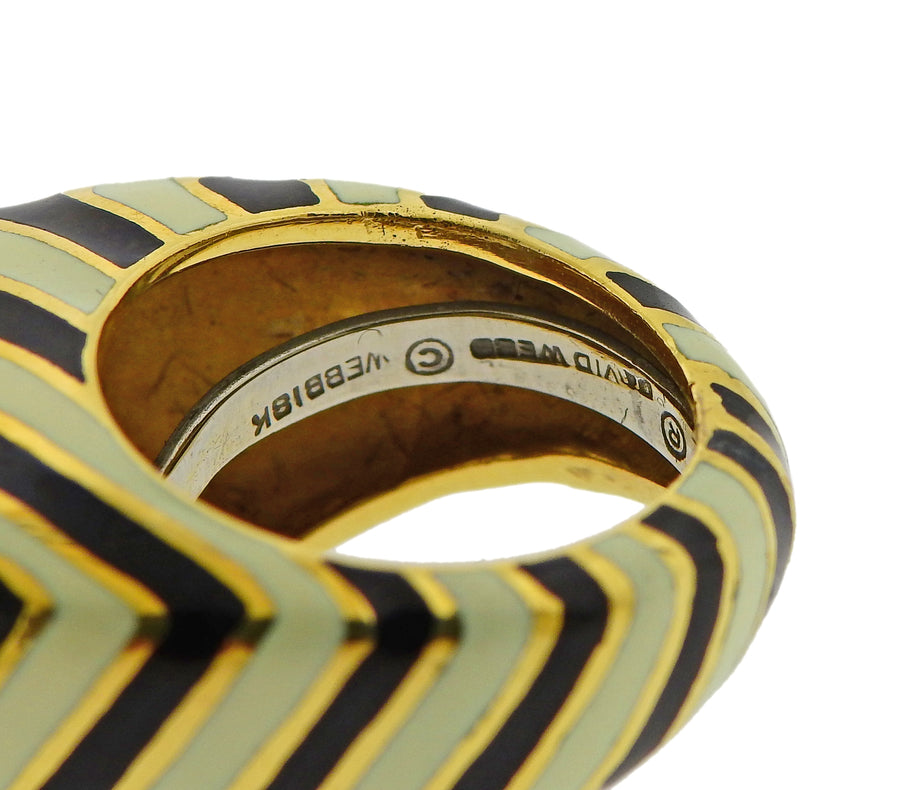 David Webb Zebra Enamel Gold Ring