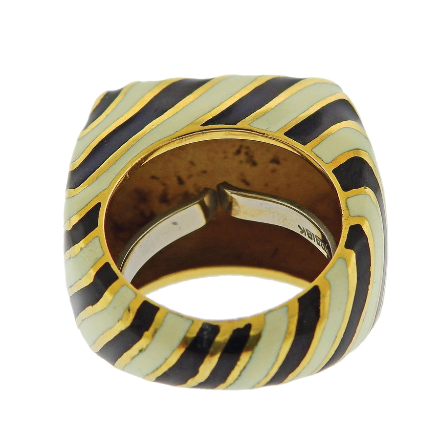 David Webb Zebra Enamel Gold Ring
