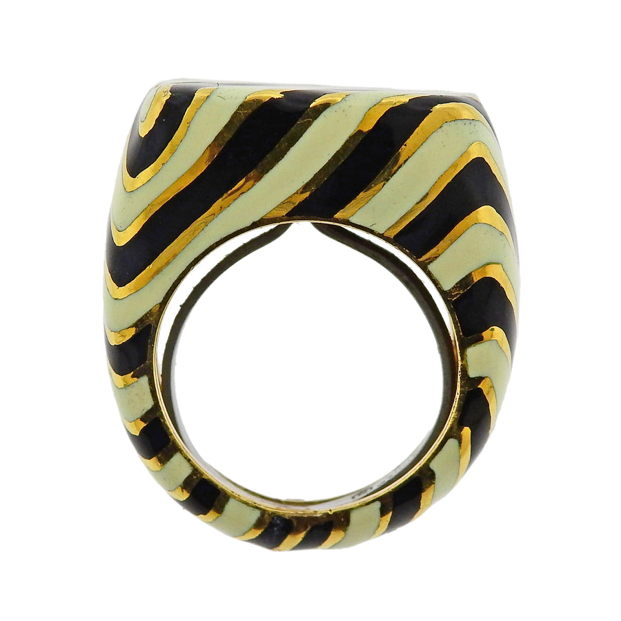 David Webb Zebra Enamel Gold Ring