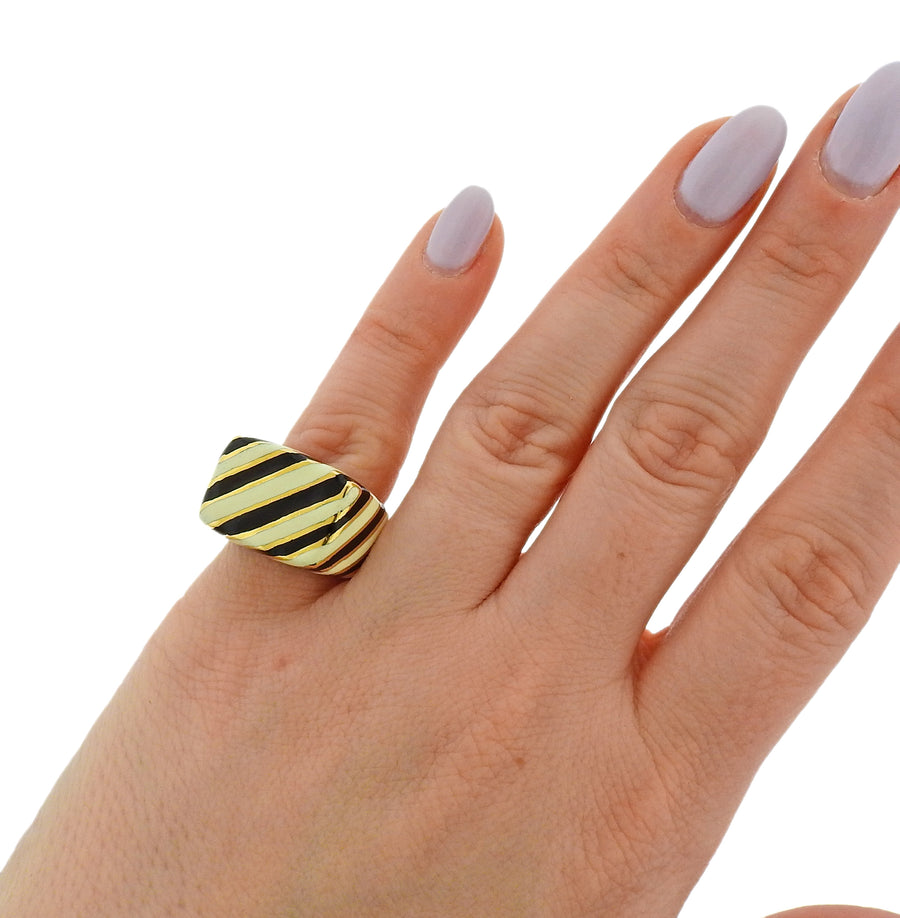 David Webb Zebra Enamel Gold Ring