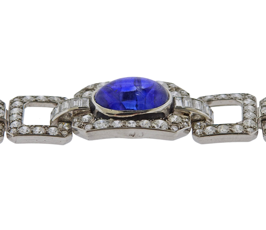 France Sapphire Cabochon Diamond Platinum Bracelet