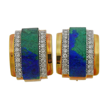 David Webb Azurmalachite Diamond Gold Platinum Earrings