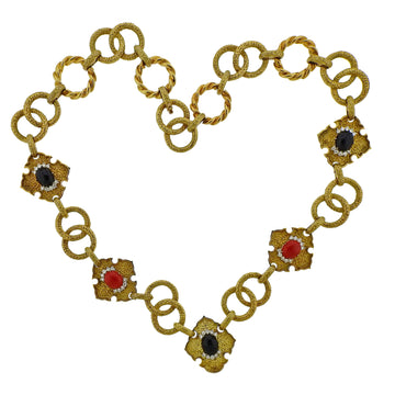 R Stone Coral Onyx Diamond Gold Necklace