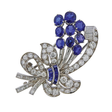 Tiffany & Co Sapphire Diamond Platinum Brooch Pin
