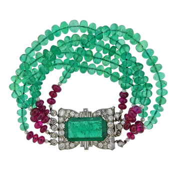 Cartier 10.50 Carat Emerald Ruby Diamond Platinum Bracelet