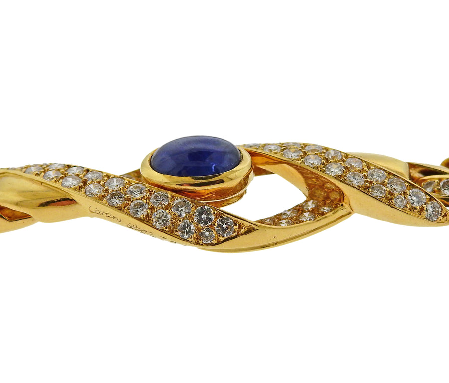 Cartier Paris Sapphire Diamond Gold Curb Link Necklace