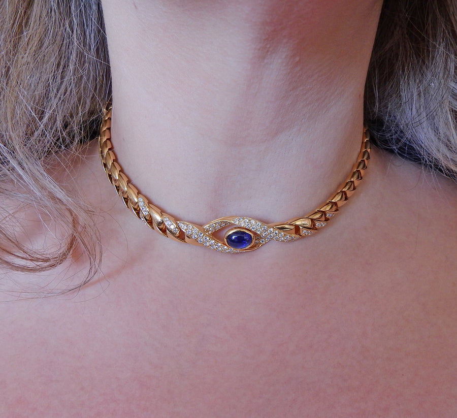 Cartier Paris Sapphire Diamond Gold Curb Link Necklace