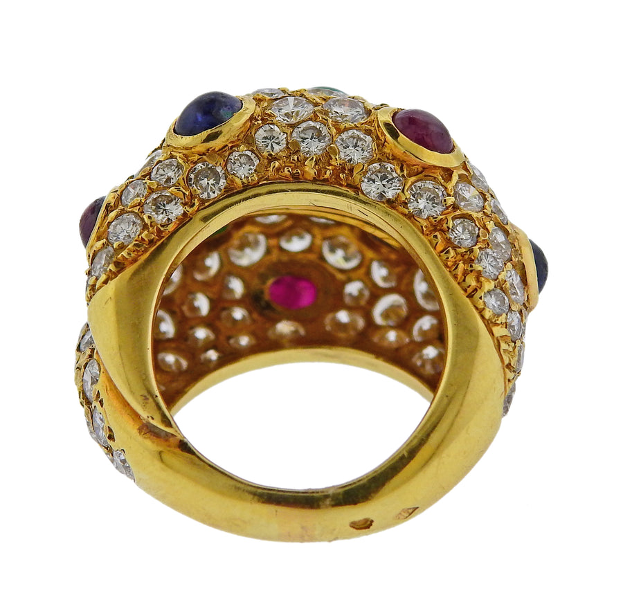 Fred Paris Sapphire Emerald Ruby Diamond Gold Ring