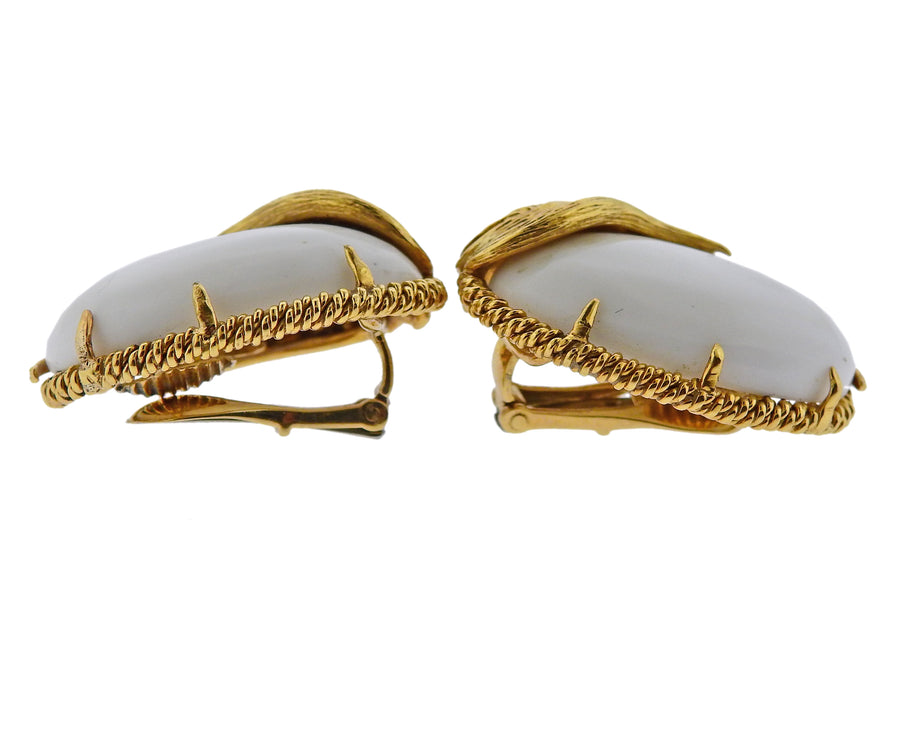 David Webb White Coral Gold Earrings