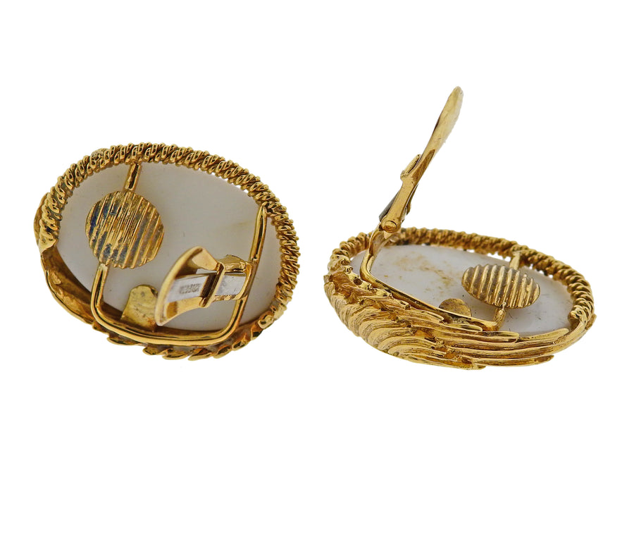David Webb White Coral Gold Earrings