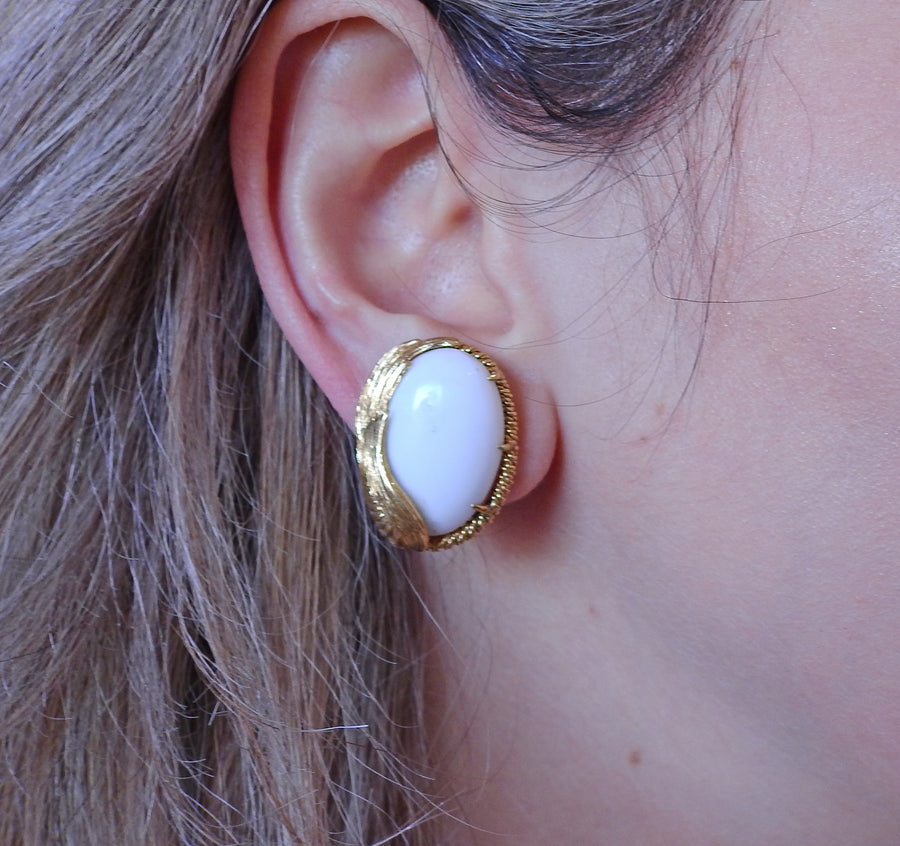David Webb White Coral Gold Earrings