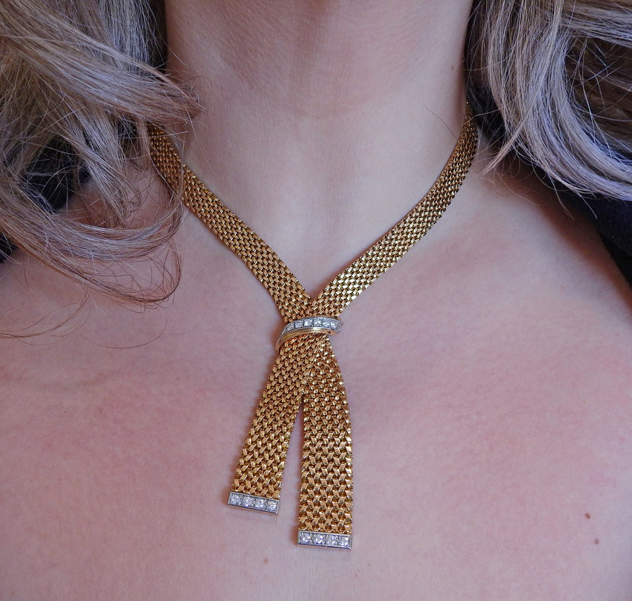 France Mid Century Diamond Gold Necklace
