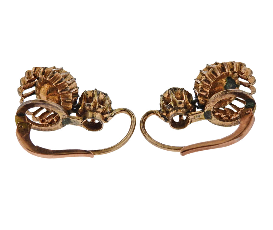 Antique Rose Cut Diamond Gold Earrings