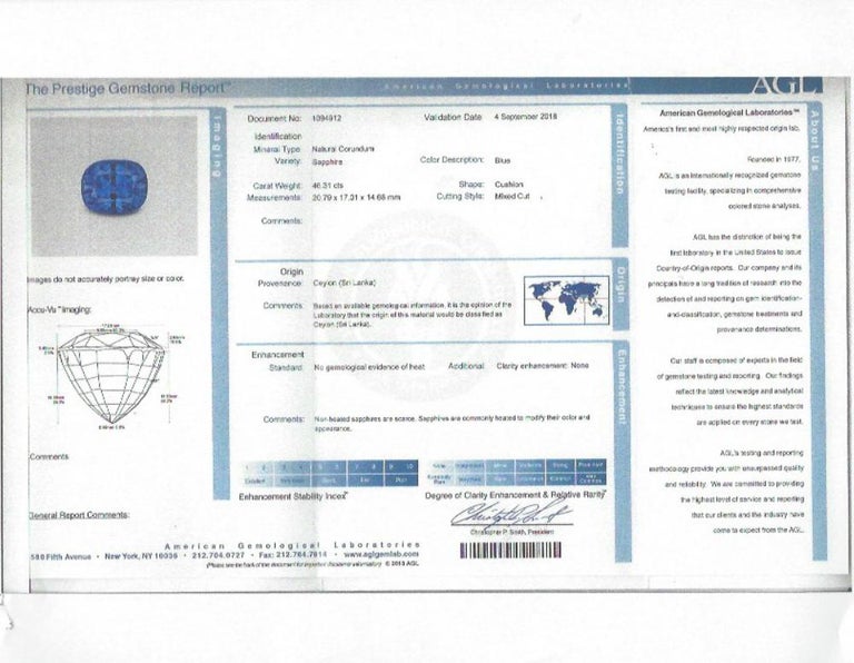 46.31 Carat AGL Ceylon Sapphire Diamond Ring