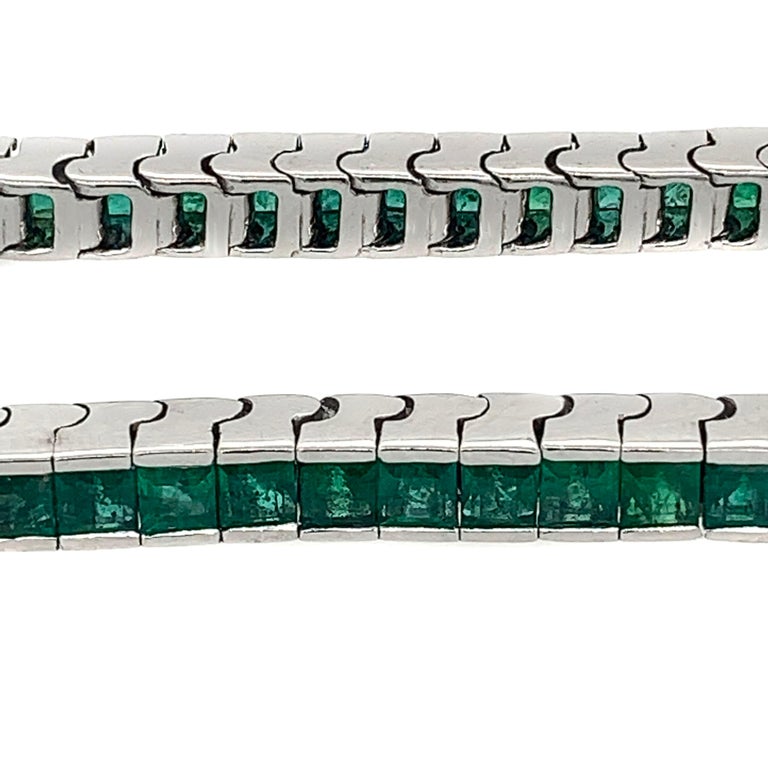 18 Karat Gold 3 Straight Line Emerald, Ruby and Sapphire Square Cut Bracelets