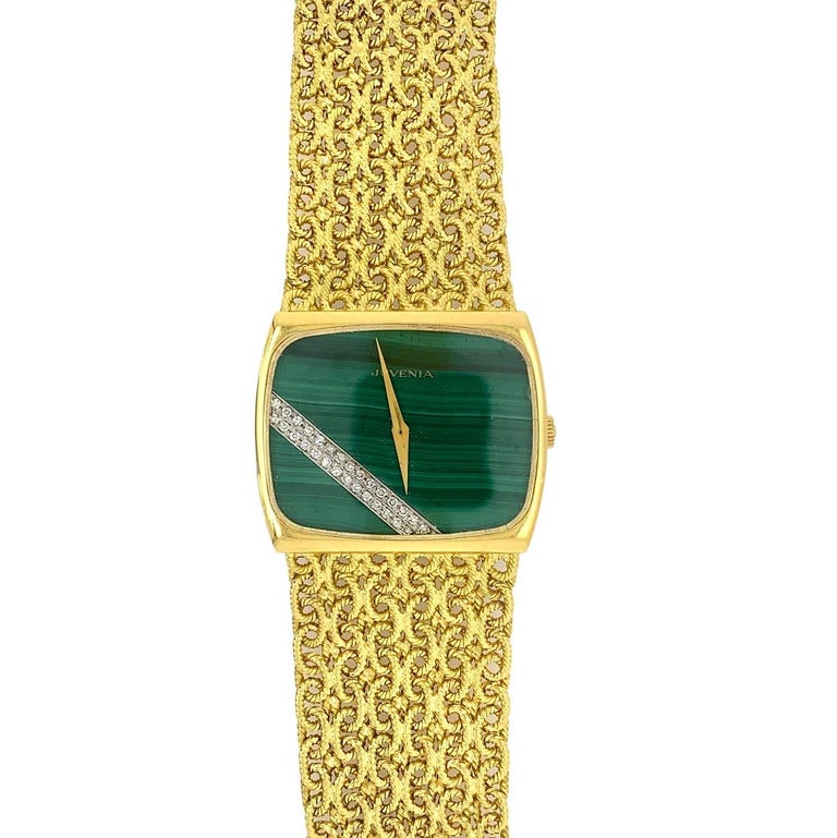 18 Karat Yellow Gold Malachite Diamond Wristwatch for Men